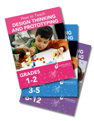 educational curriculum booklets titled "How to Teach DESIGN THINKING AND PROTOTYPING" by VentureLab.