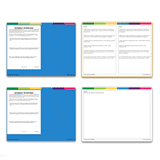 An animation of four different interactive notebooks with colorful tabs, showcasing various layouts including text sections, lined sections, and blank sections—perfect for a K12 entrepreneur curriculum.