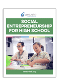 Cover of the "social entrepreneurship program for high school" booklet, featuring two students working on a project.