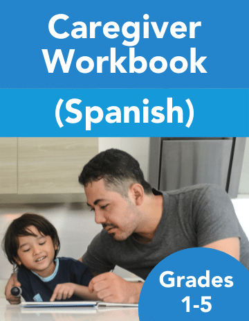 Cover of a Spanish entrepreneurship curriculum workbook featuring a man helping a young boy with schoolwork. Text reads "Entrepreneurship Curriculum for K-12 Students (Spanish), Grades 1-5
