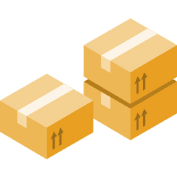 Three brown cardboard boxes, two stacked on top of each other and one placed to the left, with upward arrow symbols indicating the correct orientation for handling—perfect materials for a K12 entrepreneur curriculum project on logistics and management.