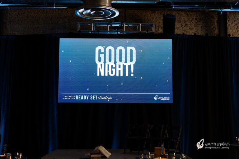A large screen displays the words 