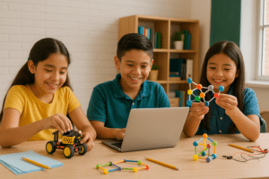 3 children working on STEM projects