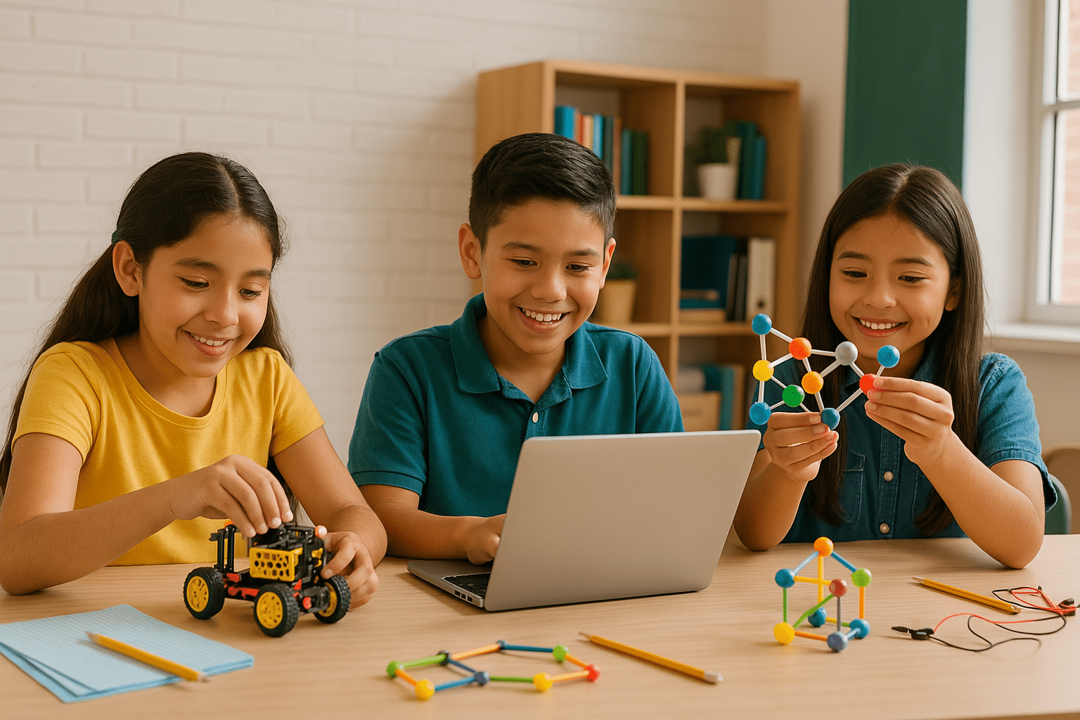 3 children working on STEM projects