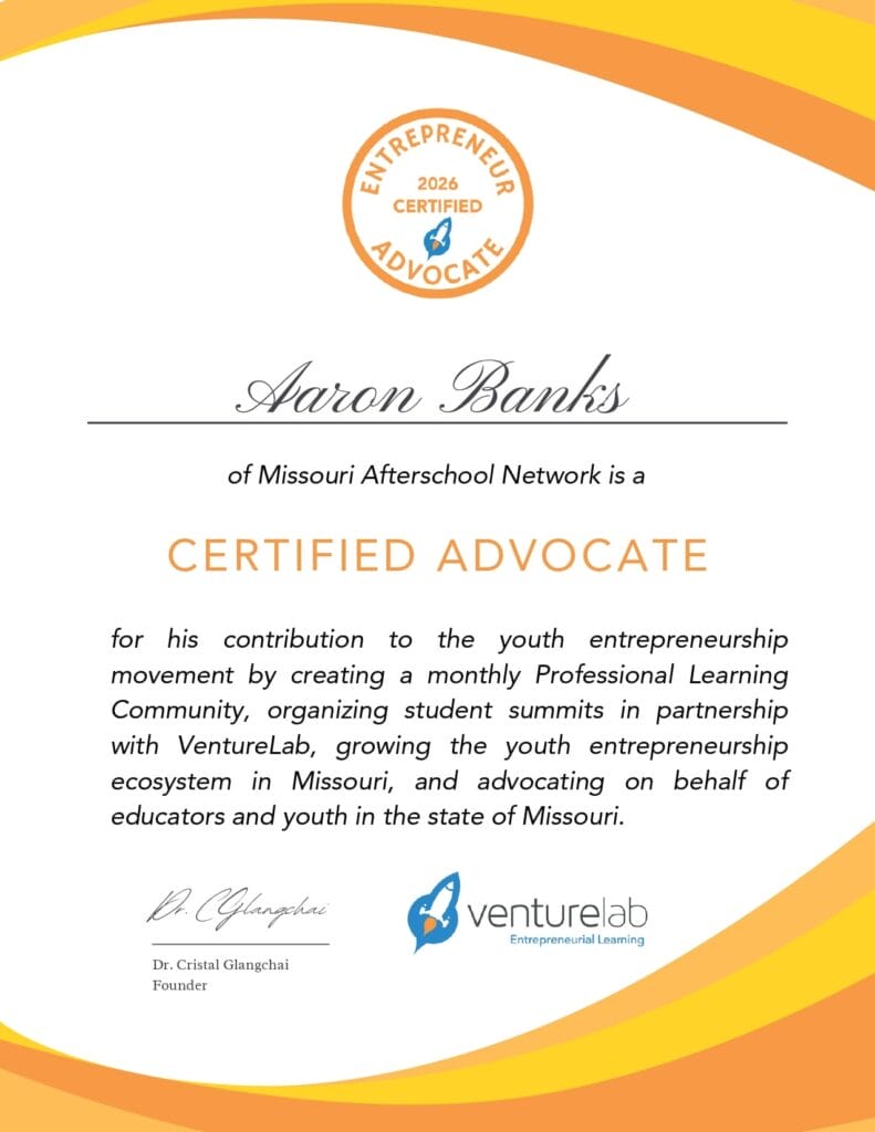 Aaron Banks Certified Advocate for Youth Entrepreneurship
