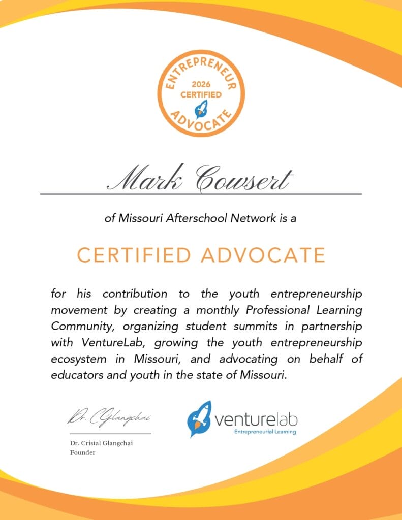 Mark Cowsert Certified Advocate VentureLab Youth entrepreneurship

